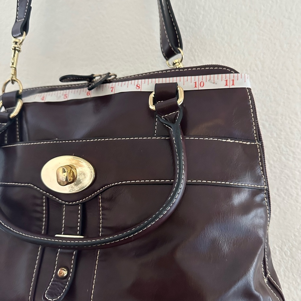 GIANI BERNINI Turnlock Glazed Dome Crossbody Leather Satchel, Wine - Picture 6 of 14